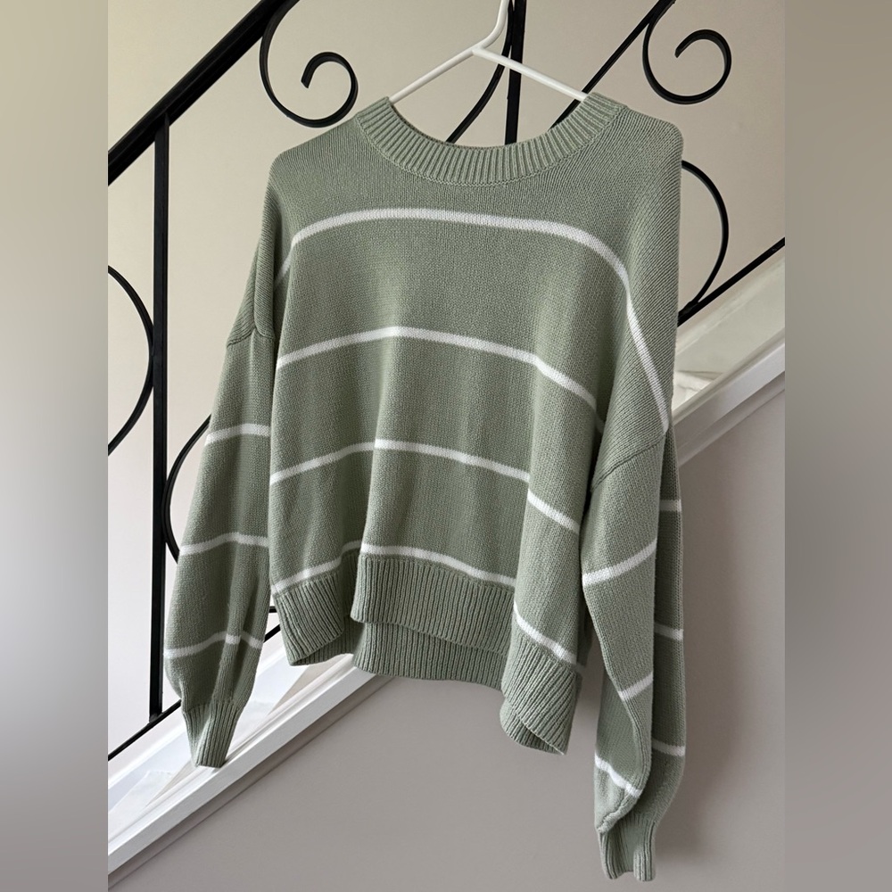 Hollister Sage Green Striped Knit Sweater